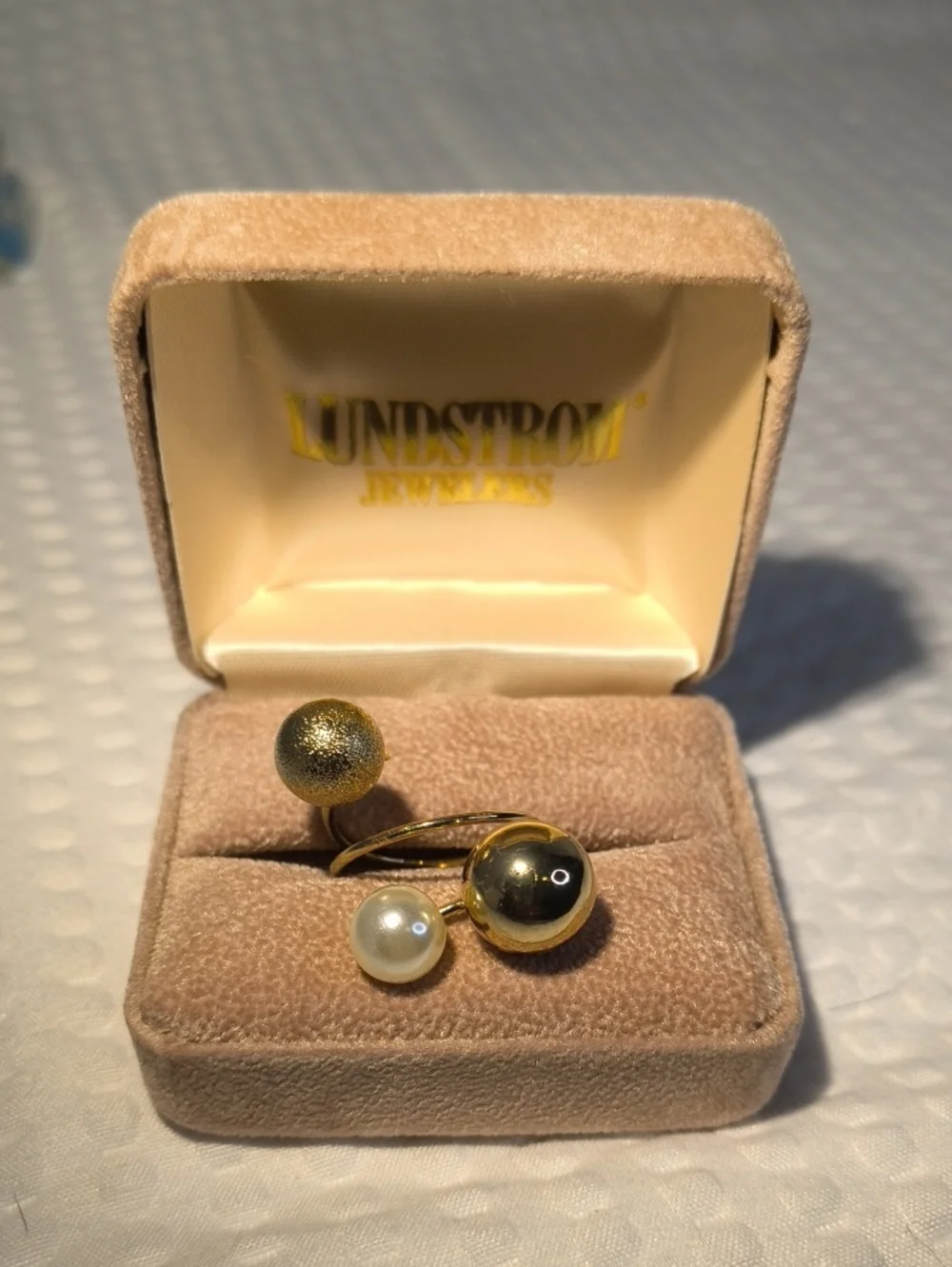 Gold Pearl Accent Open Adjustable Ring - Gold and White L2